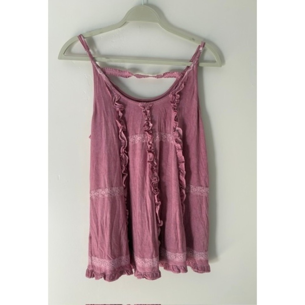 POL Mauve Pink Ruffle Lace Boho Camisole Strappy Back Tank Top